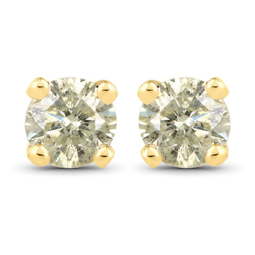 0.92 Carat Genuine LB Diamond 14K Yellow Gold Earrings - Image 2