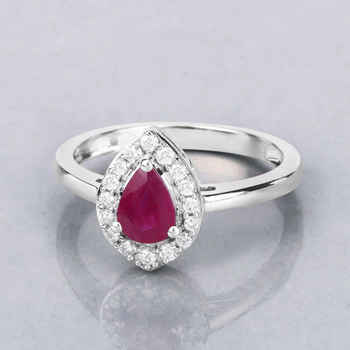0.92 Carat Genuine Ruby and White Diamond 14K White Gold Ring - Image 6
