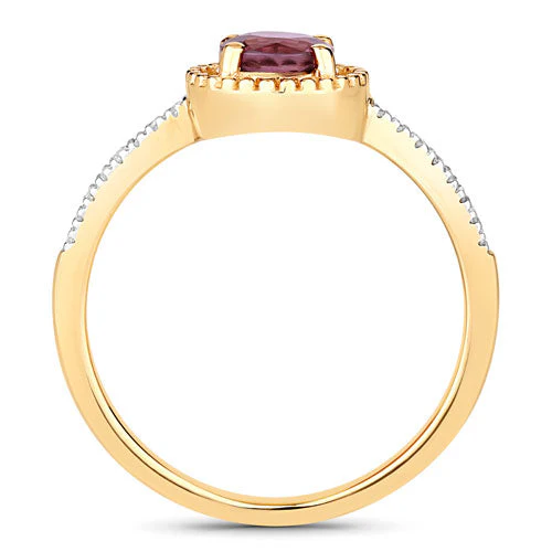 0.92 Carat Genuine Ruby and White Diamond 14K Yellow Gold Ring - Image 2