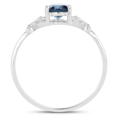 0.93 Carat Genuine London Blue Topaz and White Diamond 14K White Gold Ring - Image 6