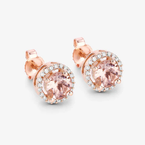0.93 Carat Genuine Morganite and White Diamond 14K Rose Gold Earrings - Image 11