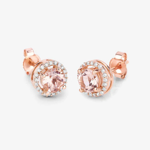 0.93 Carat Genuine Morganite and White Diamond 14K Rose Gold Earrings - Image 12
