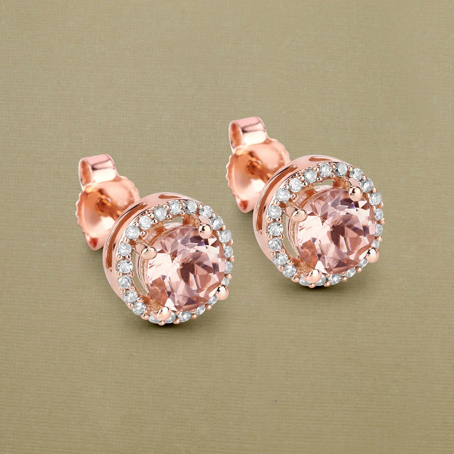 0.93 Carat Genuine Morganite and White Diamond 14K Rose Gold Earrings - Image 4
