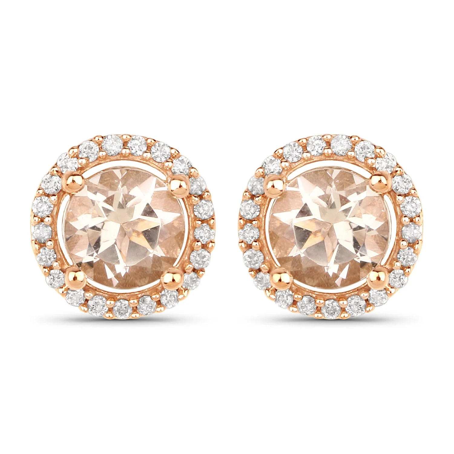 0.93 Carat Genuine Morganite and White Diamond 14K Rose Gold Earrings - Image 5