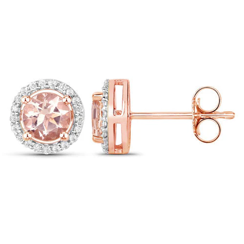 0.93 Carat Genuine Morganite and White Diamond 14K Rose Gold Earrings - Image 8