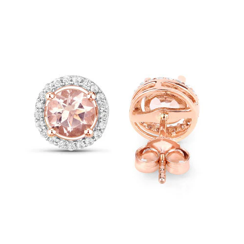 0.93 Carat Genuine Morganite and White Diamond 14K Rose Gold Earrings - Image 9