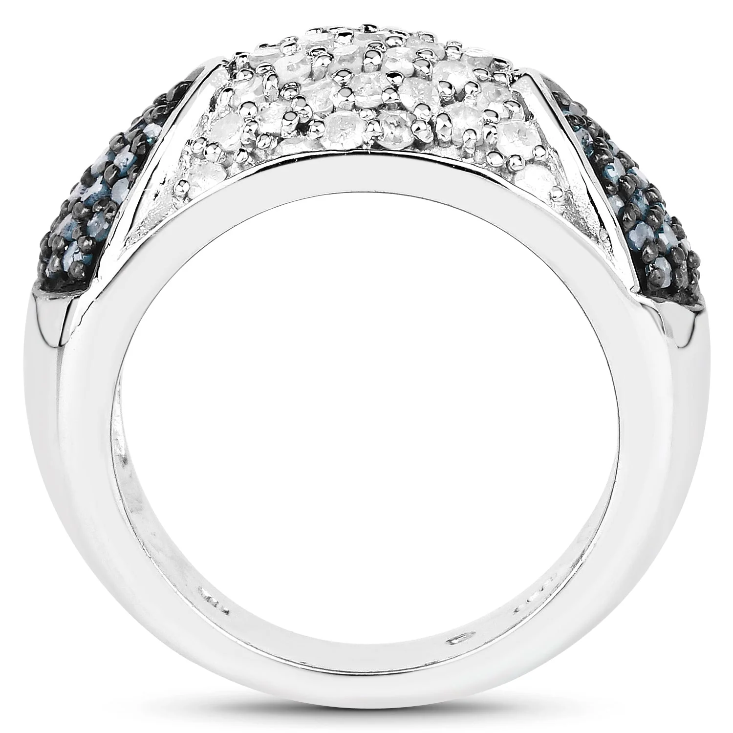 0.94 Carat Genuine Blue Diamond and White Diamond .925 Sterling Silver Ring - Image 2