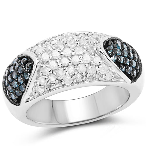 0.94 Carat Genuine Blue Diamond and White Diamond .925 Sterling Silver Ring - Image 4