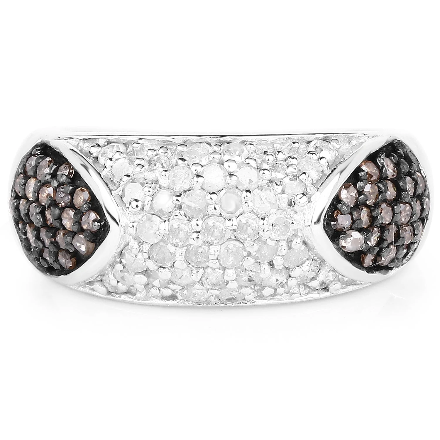 0.94 Carat Genuine Champagne Diamond and White Diamond .925 Sterling Silver Ring - Image 3