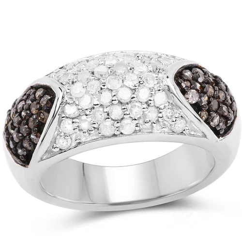 0.94 Carat Genuine Champagne Diamond and White Diamond .925 Sterling Silver Ring - Image 4