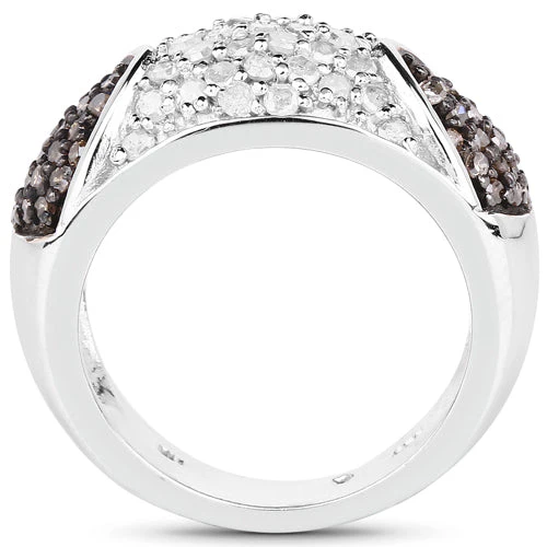 0.94 Carat Genuine Champagne Diamond and White Diamond .925 Sterling Silver Ring - Image 5
