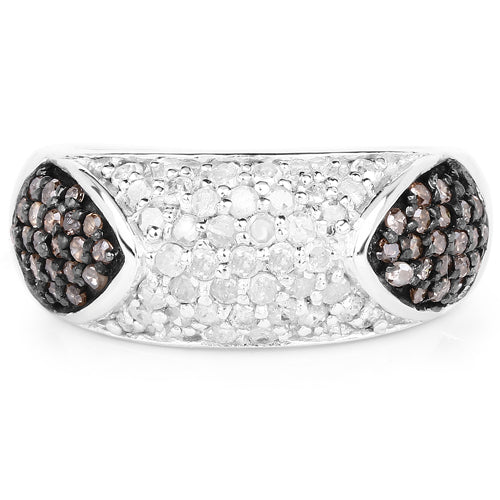 0.94 Carat Genuine Champagne Diamond and White Diamond .925 Sterling Silver Ring - Image 6