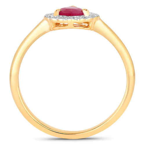 0.94 Carat Genuine Ruby and White Diamond 14K Yellow Gold Ring - Image 2