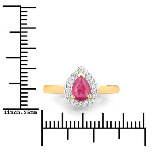 0.94 Carat Genuine Ruby and White Diamond 14K Yellow Gold Ring - Image 3