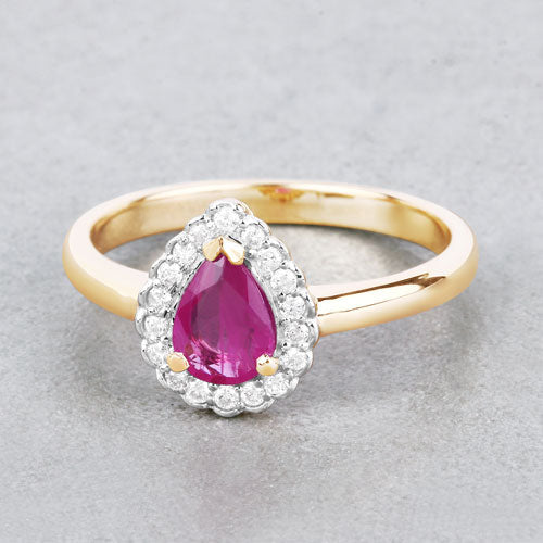 0.94 Carat Genuine Ruby and White Diamond 14K Yellow Gold Ring - Image 4
