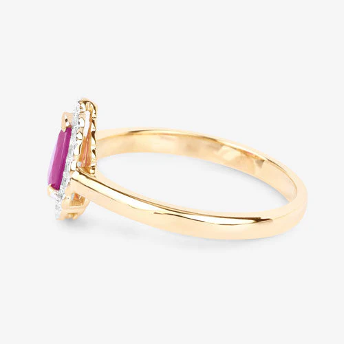 0.94 Carat Genuine Ruby and White Diamond 14K Yellow Gold Ring - Image 6