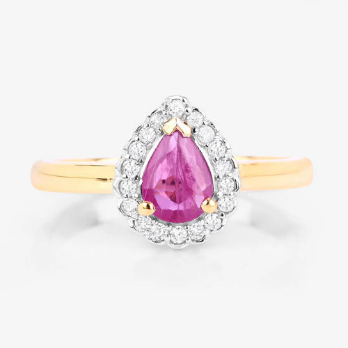 0.94 Carat Genuine Ruby and White Diamond 14K Yellow Gold Ring - Image 8