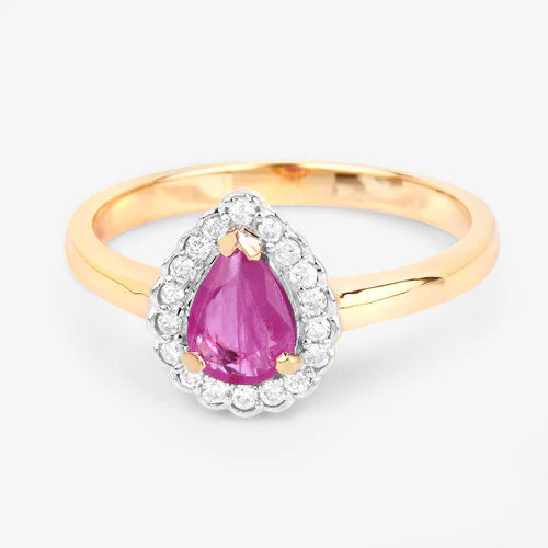 0.94 Carat Genuine Ruby and White Diamond 14K Yellow Gold Ring - Image 9