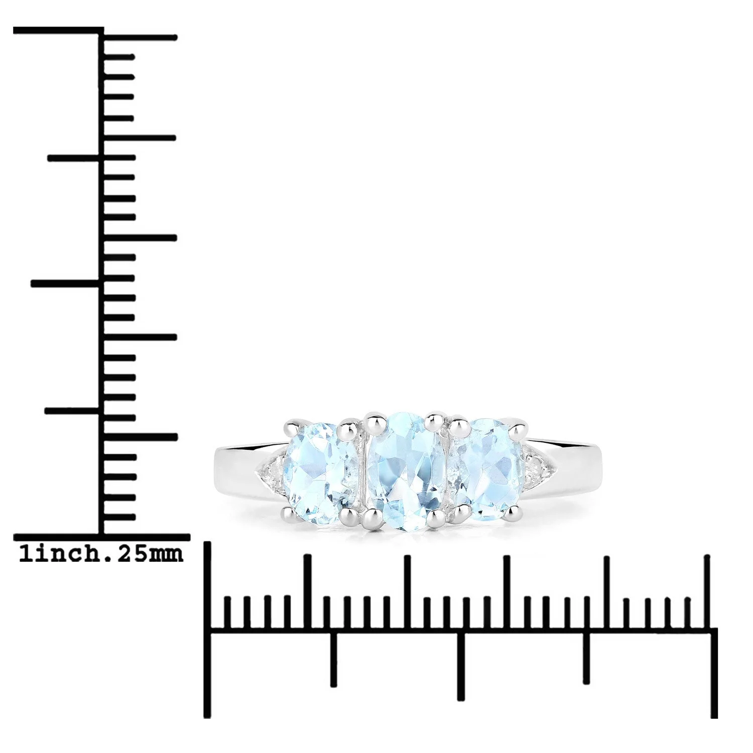 0.95 Carat Genuine Aquamarine and White Diamond .925 Sterling Silver Ring - Image 3