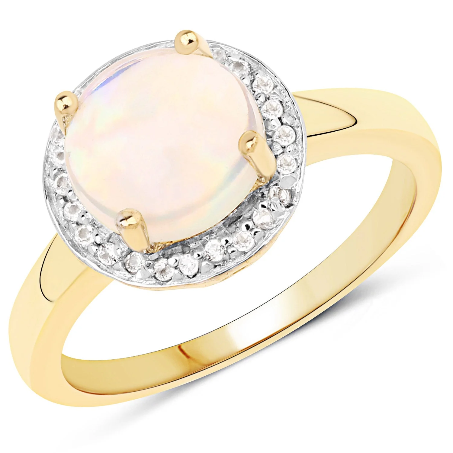 0.95 Carat Genuine Ethiopian Opal and White Topaz .925 Sterling Silver Ring