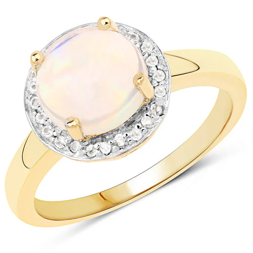 0.95 Carat Genuine Ethiopian Opal and White Topaz .925 Sterling Silver Ring - Image 4