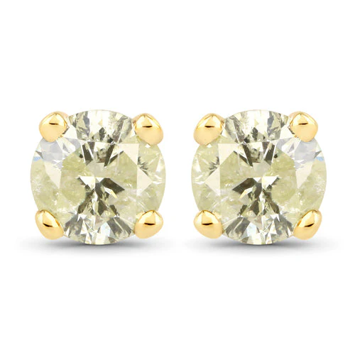 0.95 Carat Genuine LB Diamond 14K Yellow Gold Earrings - Image 2