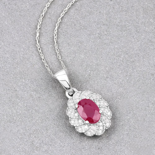 0.95 Carat Genuine Ruby and White Diamond 10K White Gold Pendant - Image 4