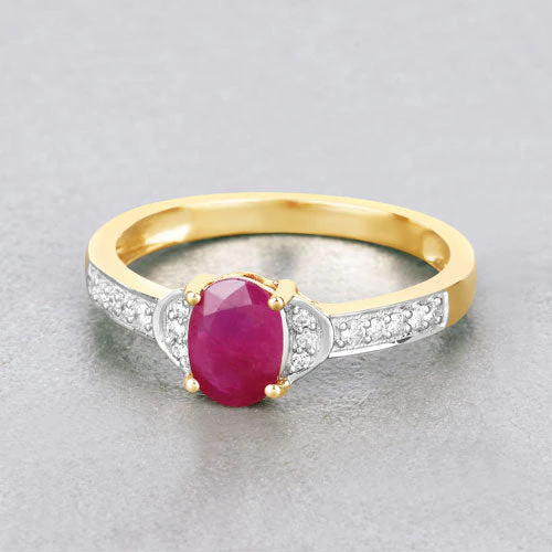 0.95 Carat Genuine Ruby and White Diamond 10K Yellow Gold Ring - Image 4