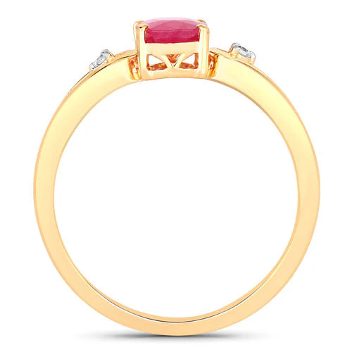 0.95 Carat Genuine Ruby and White Diamond 14K Yellow Gold Ring - Image 2