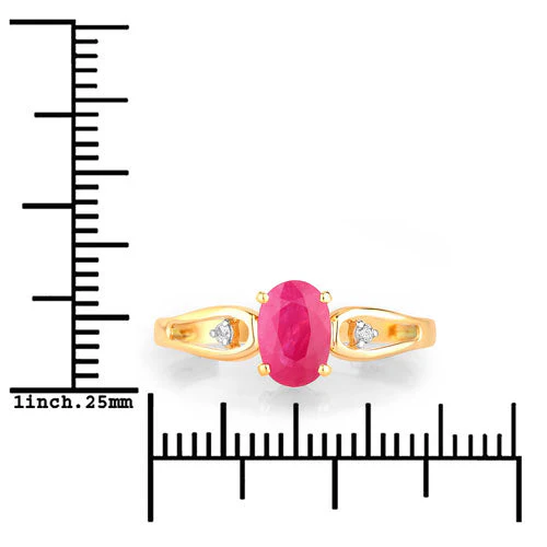 0.95 Carat Genuine Ruby and White Diamond 14K Yellow Gold Ring - Image 3