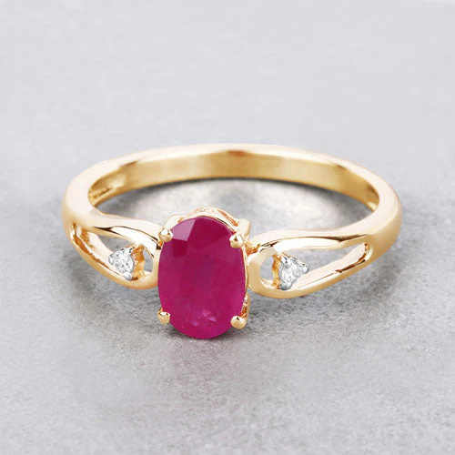 0.95 Carat Genuine Ruby and White Diamond 14K Yellow Gold Ring - Image 4