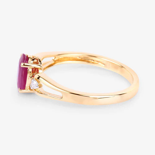 0.95 Carat Genuine Ruby and White Diamond 14K Yellow Gold Ring - Image 6