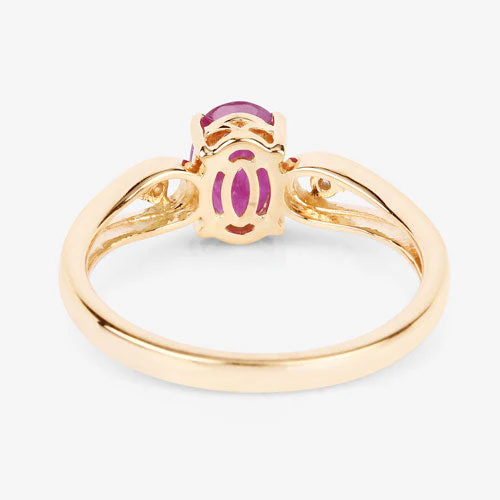 0.95 Carat Genuine Ruby and White Diamond 14K Yellow Gold Ring - Image 7