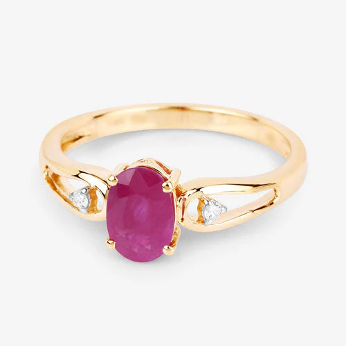 0.95 Carat Genuine Ruby and White Diamond 14K Yellow Gold Ring - Image 9