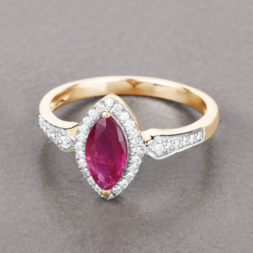 0.96 Carat Genuine Ruby and White Diamond 14K Yellow Gold Ring - Image 4