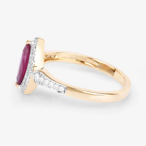 0.96 Carat Genuine Ruby and White Diamond 14K Yellow Gold Ring - Image 6