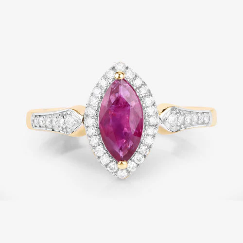 0.96 Carat Genuine Ruby and White Diamond 14K Yellow Gold Ring - Image 8