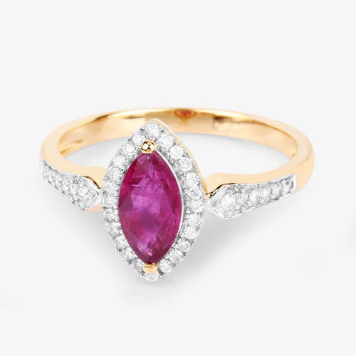 0.96 Carat Genuine Ruby and White Diamond 14K Yellow Gold Ring - Image 9
