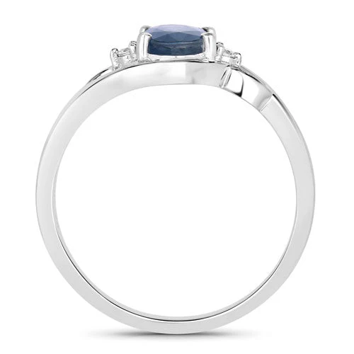 0.98 Carat Genuine Blue Sapphire and White Diamond 10K White Gold Ring - Image 2