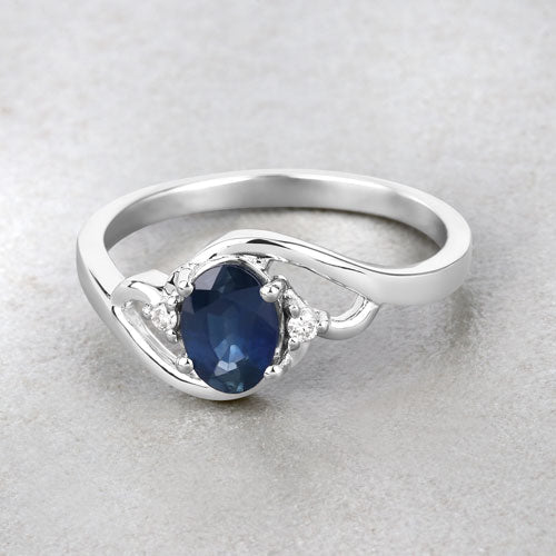 0.98 Carat Genuine Blue Sapphire and White Diamond 10K White Gold Ring - Image 4