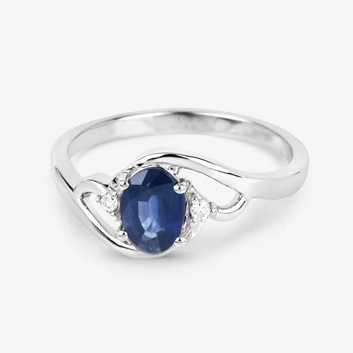 0.98 Carat Genuine Blue Sapphire and White Diamond 10K White Gold Ring - Image 6