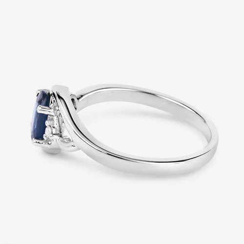 0.98 Carat Genuine Blue Sapphire and White Diamond 10K White Gold Ring - Image 7