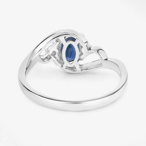0.98 Carat Genuine Blue Sapphire and White Diamond 10K White Gold Ring - Image 8