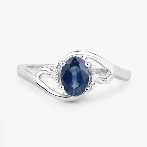 0.98 Carat Genuine Blue Sapphire and White Diamond 10K White Gold Ring - Image 9