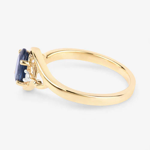 0.98 Carat Genuine Blue Sapphire and White Diamond 10K Yellow Gold Ring - Image 6