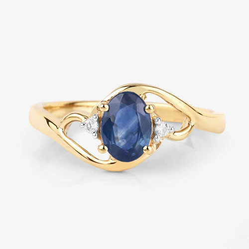 0.98 Carat Genuine Blue Sapphire and White Diamond 10K Yellow Gold Ring - Image 8