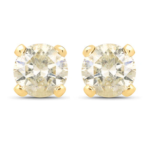 0.98 Carat Genuine LB Diamond 14K Yellow Gold Earrings - Image 2