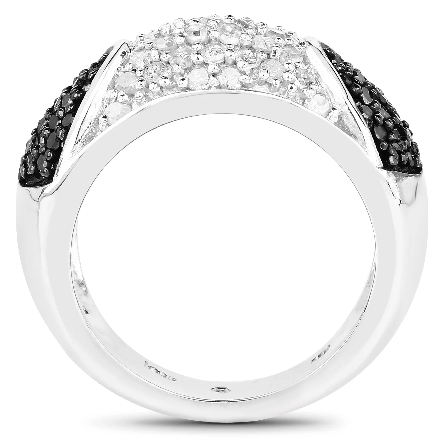 0.99 Carat Genuine Black Diamond and White Diamond .925 Sterling Silver Ring - Image 2