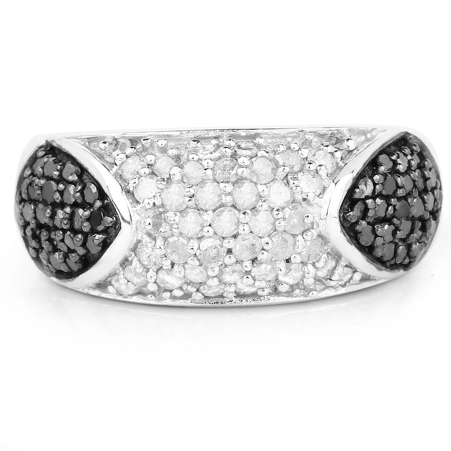0.99 Carat Genuine Black Diamond and White Diamond .925 Sterling Silver Ring - Image 3