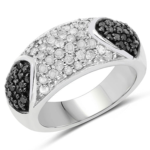 0.99 Carat Genuine Black Diamond and White Diamond .925 Sterling Silver Ring - Image 4